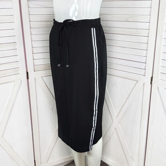 New York & Company Side Stripe Snap Slit Midi Pencil Skirt Black White XS - Picture 1 of 13